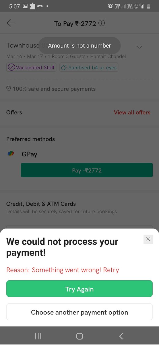 Harshit_numbers's tweet photo. .@oyorooms I had made a booking of 3 rooms on your app and even made the payment for the three rooms a few days ago, now the app started showing only 1 room is booked and a pending payment of -2772. I tried to explain this issue in the need help section but it was useless. https://t.co/uV82pKy5er