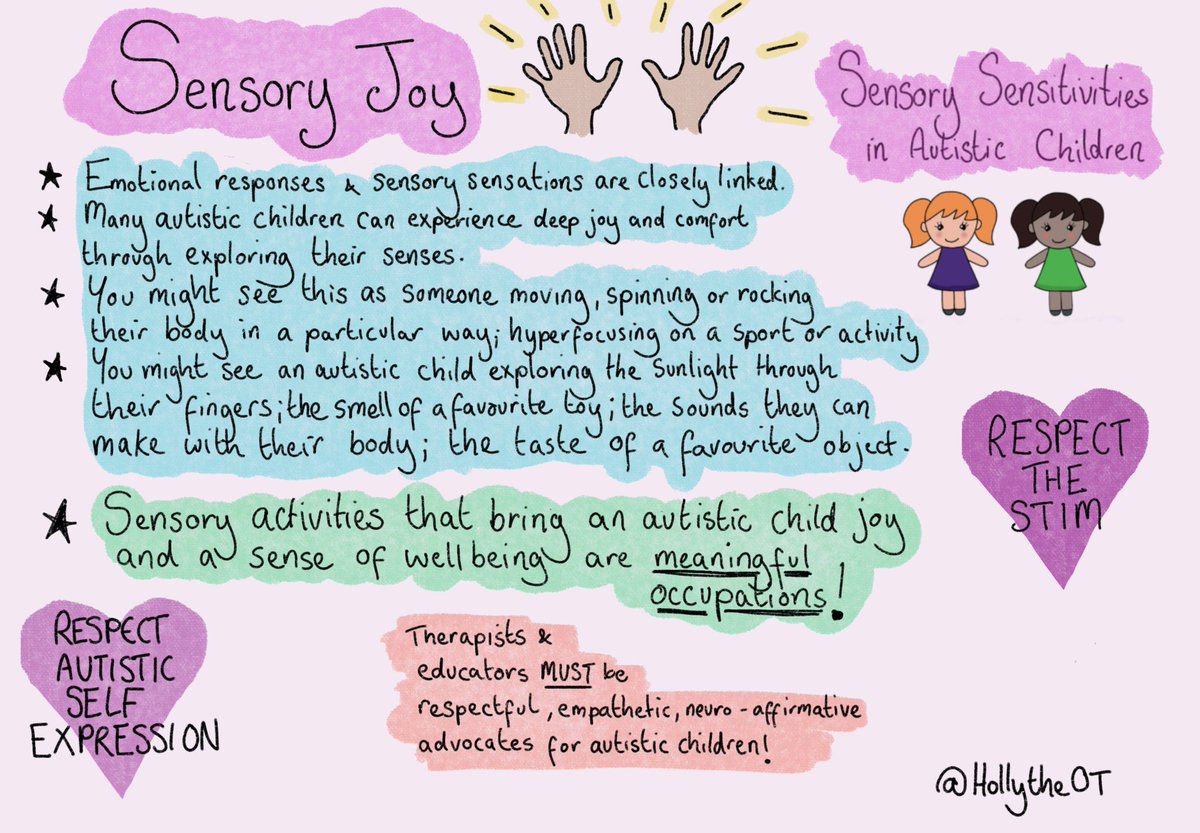 One more for my #Neurodivergent crew on the importance of #sensory joy and #autistic children. #strengthsbased neuro-affirming #OccupationalTherapy #sketchnote