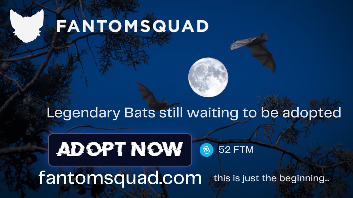 Fantom Squad NFT's are literally FLYING off the shelf!

Adopt now and begin your colony! Only a few 1 of 1's left! 🦇🤑👀

fantomsquad.com
discord.gg/F3D2jb4K7j

#NFT #NFTs #FTM #NFTCommunity