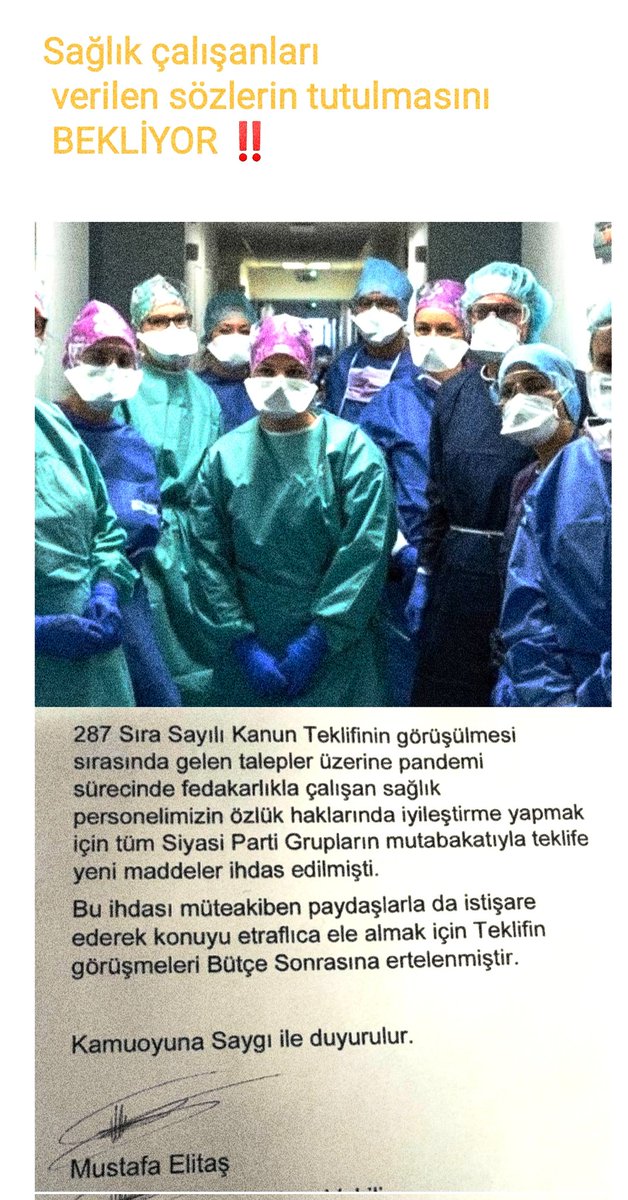 Pandemi ile sağlıkçı mücadele etti
Asgari ücret %50 arttı,
Muhtar maaşı tavan yaptı,
Öğretmene meslek kanunu,3600ek,bin,2bin ZAM verildi,
Meclis bekçiler için acil toplandı,
Sağlıkçıya mı?
3Alkış,
1mektup ve
5yüz TL Sadaka gibi zam.!
Kabul etmiyoruz.!
#SağlıkçıSeyyanenZamBekliyor