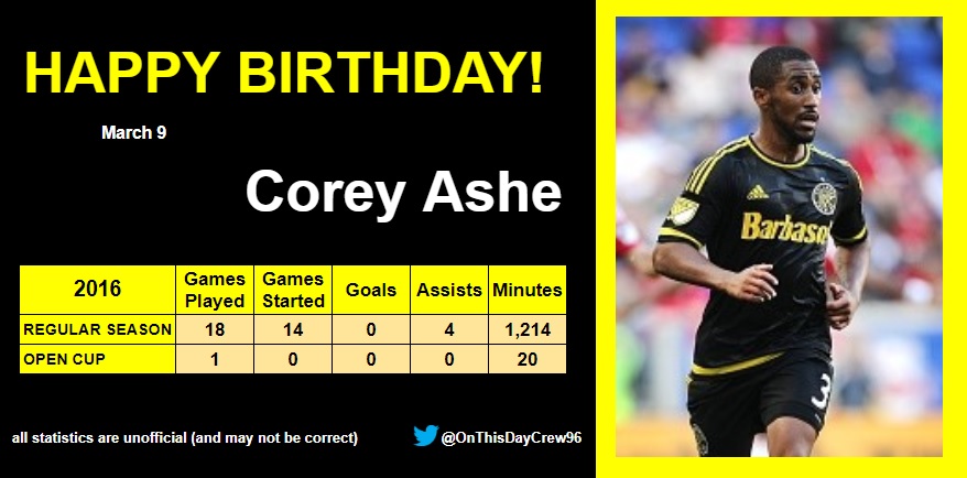 3-14
Happy Birthday, Corey Ashe!  