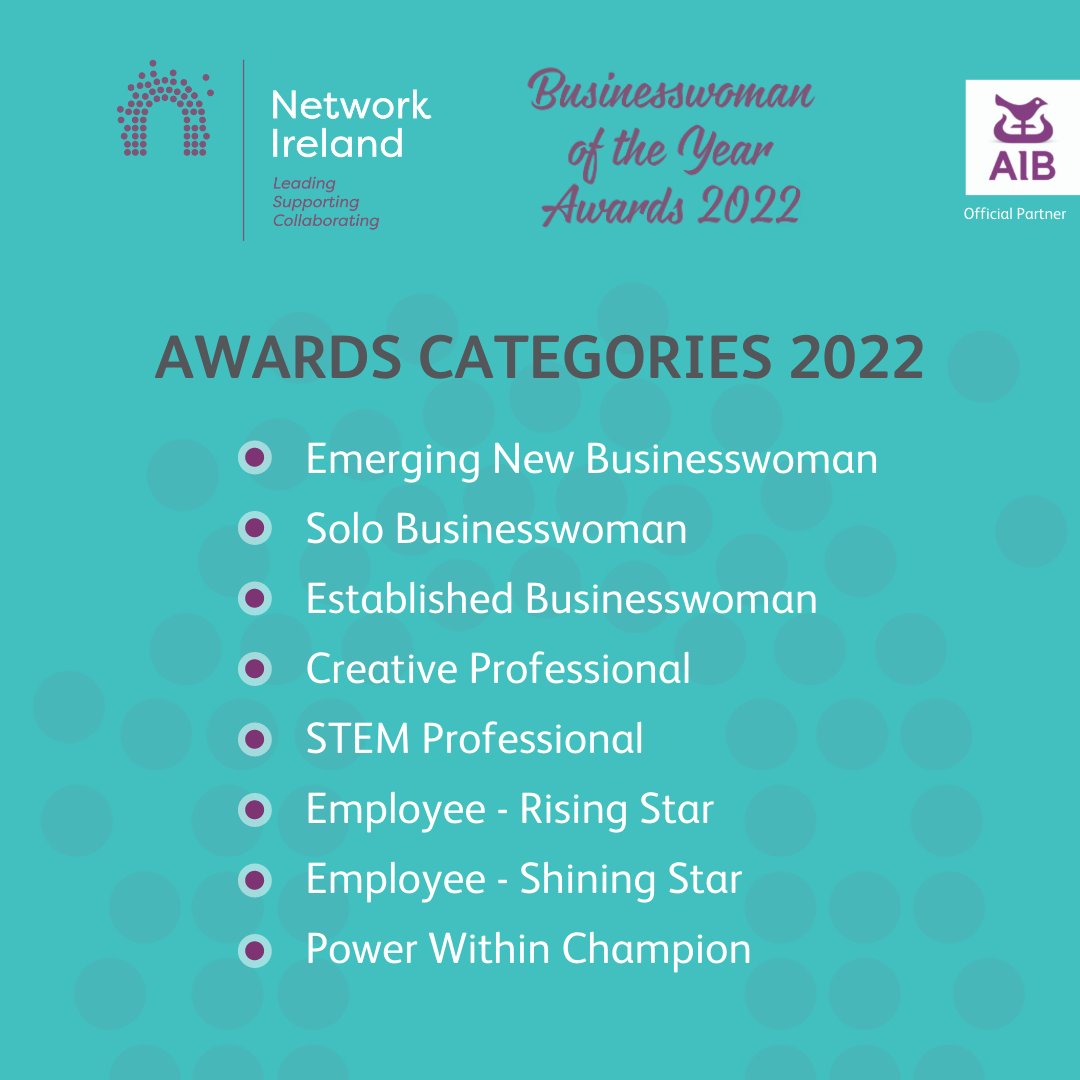 The #NetworkIreland 2022 Businesswoman of the Year Awards are officially OPEN ⭐🥳

The awards are designed to recognise the achievements of the talented and dedicated women who make up our members 💪 

Apply here: networkireland.ie/award-categori…

Closing date: Friday 7th April💥