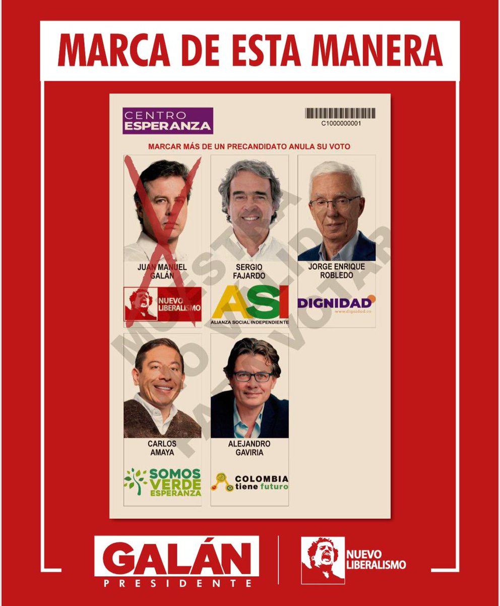 sandrobermudez's tweet photo. #HoyVoto a @juanmanuelgalan y el @NvLiberalismo en la consulta presidencial de la #CoalicionCentroEsperanza; #VamosAGanar para implementar una nueva manera de hacer politica en Colombia; #EsConGalan. https://t.co/YaybgKJzv6