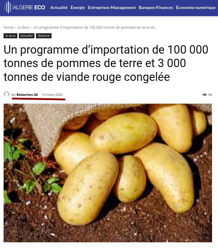 ONAPNT's tweet photo. Tebboune, a ordonné l’interdiction totale de l’importation des produits agricoles pendant la saison de cueillette en juin 2000, il vient d'ordonner l'importation de la pomme de terre en mars 2022.
#Promesse_Non_Tenue
#ONAPNT https://t.co/UTMLr7YcJn
