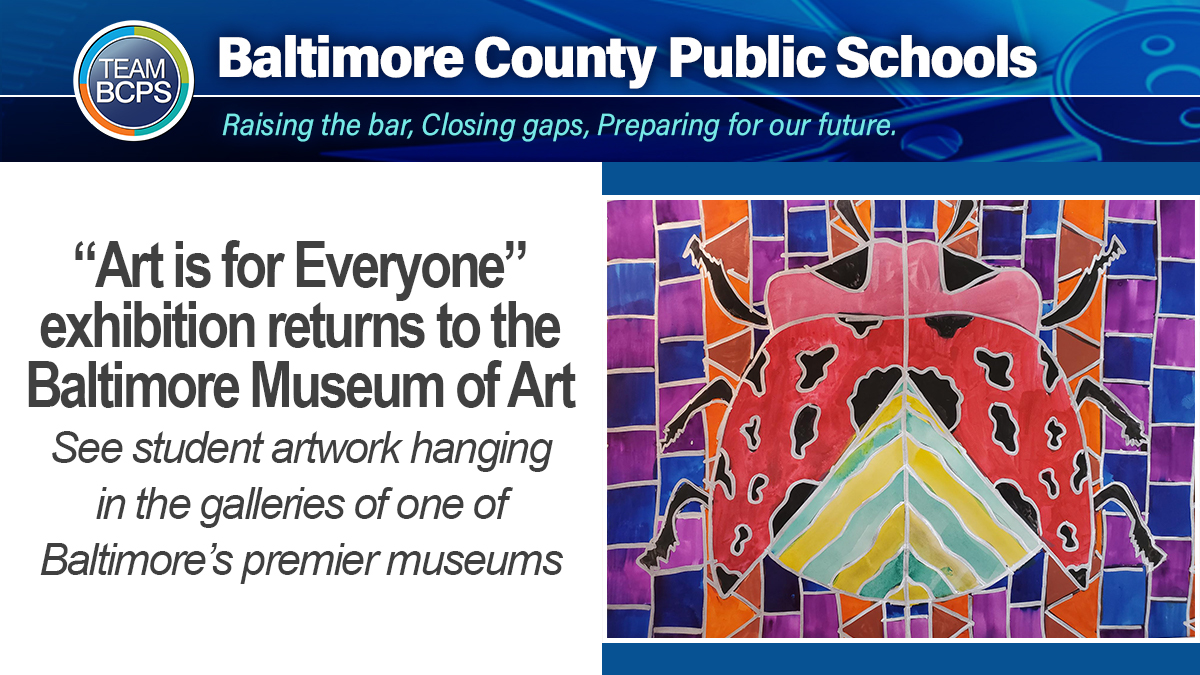 🎨 Following a pause due to the COVID-19 pandemic, artwork by #TeamBCPS students will once again be seen in person in the Baltimore Museum of Art for the 34th annual “Art is for Everyone” exhibition.

Learn more ➡ ow.ly/7Znt50IhyXZ