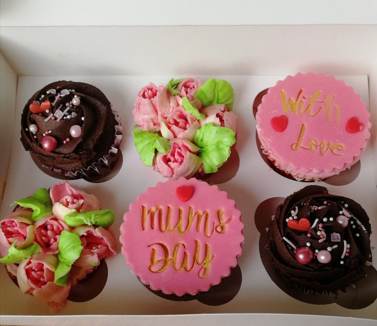 Looking for a Mother's Day treat? There's still time to order our Mother's Day mixed cupcakes box. Each box contains 3x chocolate cupcakes with a salted caramel core &amp; 3x vanilla cupcakes with a raspberry jam centre for £12.50. Collection/local delivery only Saturday 26th March
