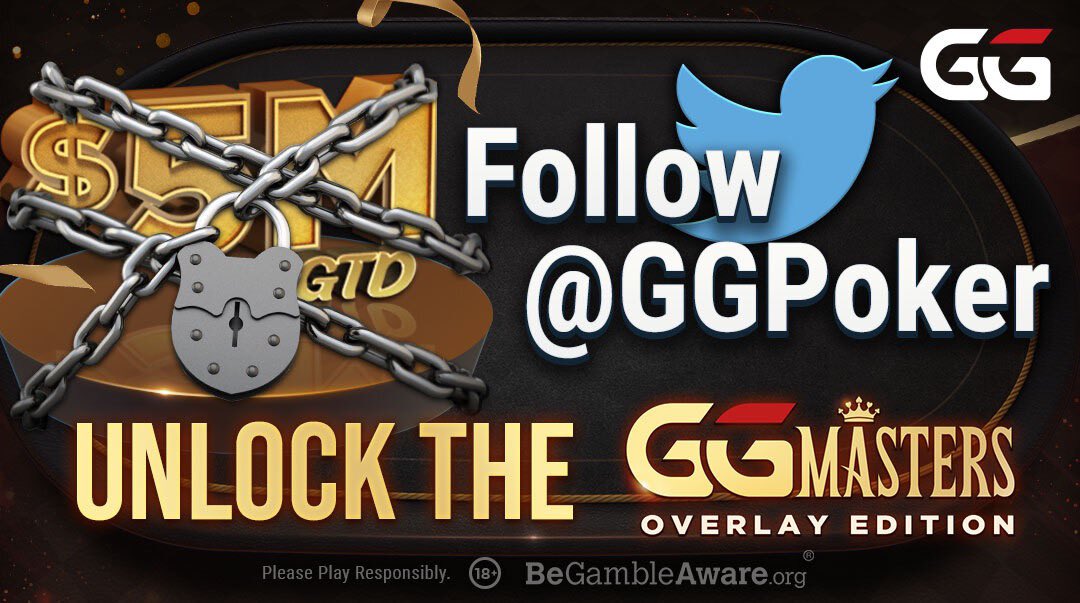 🔑 UNLOCK THE #GGMasters 🔑

🟢 Follow <a href="/GGPoker/">GGPoker</a> 

📥 Reply with your #GGPoker nickname

🔗 RETWEET 

🗝 3 lucky players will receive a DM containing an EXCLUSIVE key with your name on it, and a FREE GGMasters $5M GTD Overlay Edition ticket❗️

🍀 GOOD LUCK 🤞