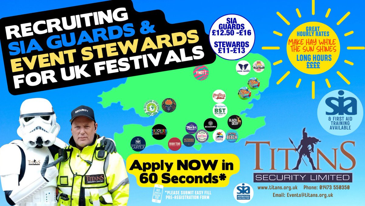 “Make hay while the sun shines”
Great Hourly Rates 
SIA Guards £13-£16ph
Event Stewards £11-£13ph 
Long weekends &amp; decent hours 
📱APPLY NOW IN 60 SECONDS
Fill our simple Pre-Registration form on your mobile NOW #events #security
👇👇👇👇👇👇👇👇👇👇👇👇👇
form.jotform.com/211643880977063