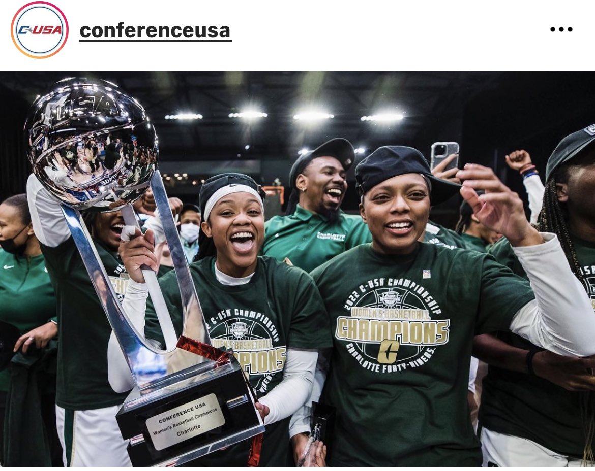 GarnerFlames's tweet photo. Two #FlamesForLife , @mikayla_niyel and Jada McMillian, captured in one pic as they became #ConferenceUSA champions together!! Congrats to @CharlotteWBB for winning the chip!! https://t.co/Z9t0NaT9RD