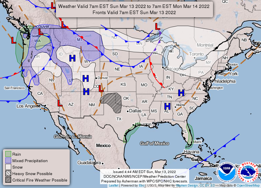 NWS's tweet photo. This morning, record low temperatures are forecast for the Southeast into the Mid-Atlantic. A storm will bring some heavy precipitation and gusty winds throughout the Pacific Northwest. Critical fire weather conditions will impact the Southern High Plains. https://t.co/4pgaWezHbI