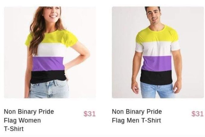 eltivipata's tweet photo. -Quiero esa camiseta con la bandera de sexo no binario, por favor.
-Estupendo, ¿la quiere de mujer o de hombre? https://t.co/DaMNVWcYhJ
