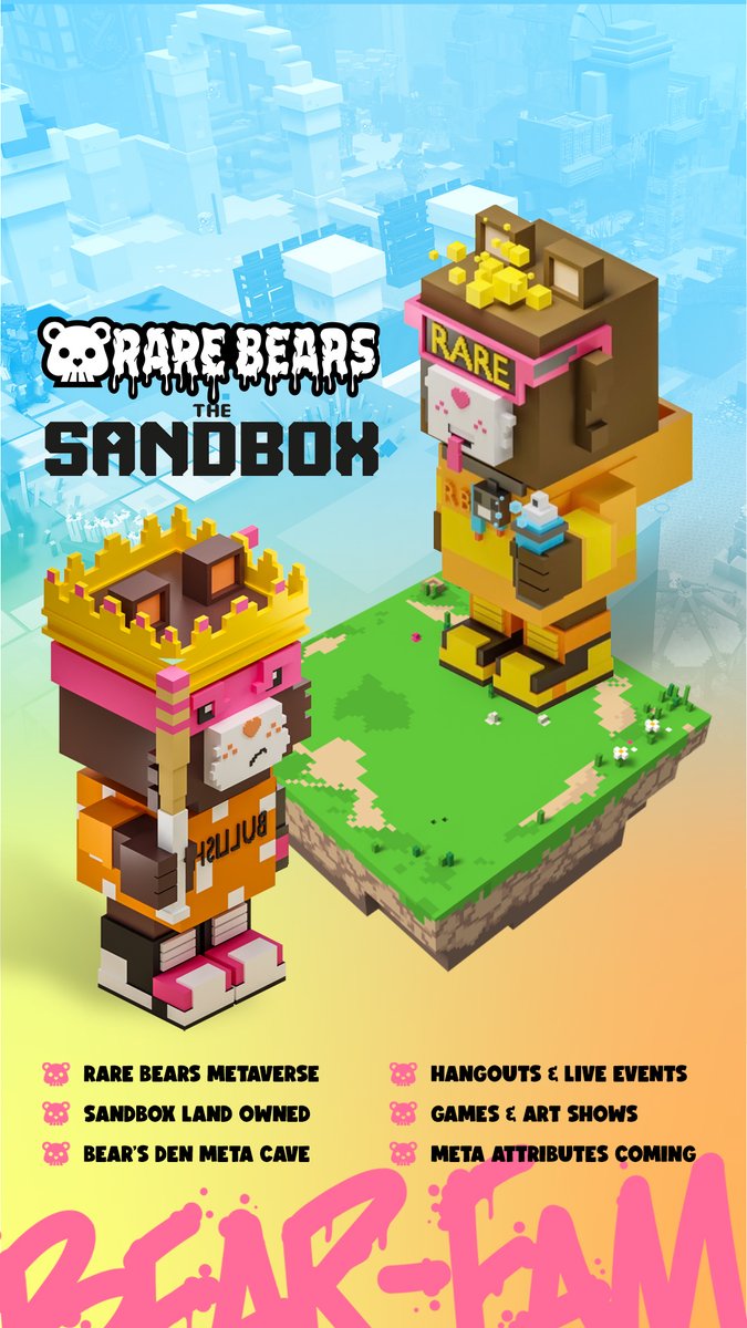 RARE BEARS X SANDBOX 
----------------------------------
Are you guys excited? 
Rare Bears Landed on SANDBOX LAND!

[ LAND (6, -119) - LAND (5, -119) - LAND (6, -118) - LAND (5, -118) ]

LIKE + RT ( If you guys feel excited ! )

#NFT #nfts #NFTCommunity #NFTartist #NFTdrops