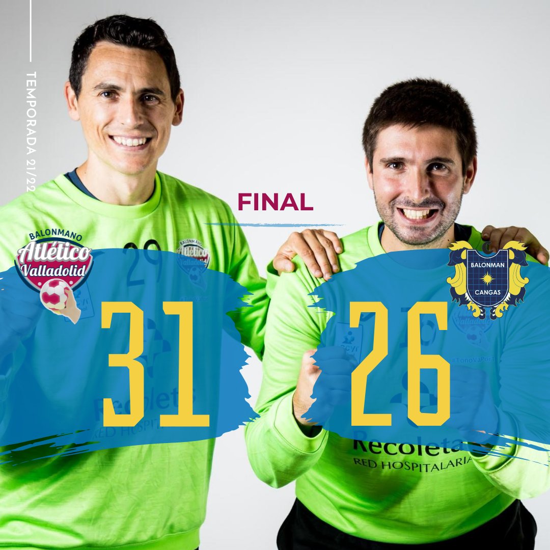 atlvalladolid's tweet photo. ⏹️ ¡VICTORIA! Sumamos ✌️ puntos importantísimos. 
🔥#GAMEDAY #LigaSacyrAsobal 2021/2022 - Jornada 21
@atlvalladolid 🆚 @balomancangas
🕐 Final
⭕31-26
🏟️ Polideportivo Huerta del Rey
#⃣ #VenaLATIRconNosotros #GladiadoresAzules https://t.co/olAZ57LYni