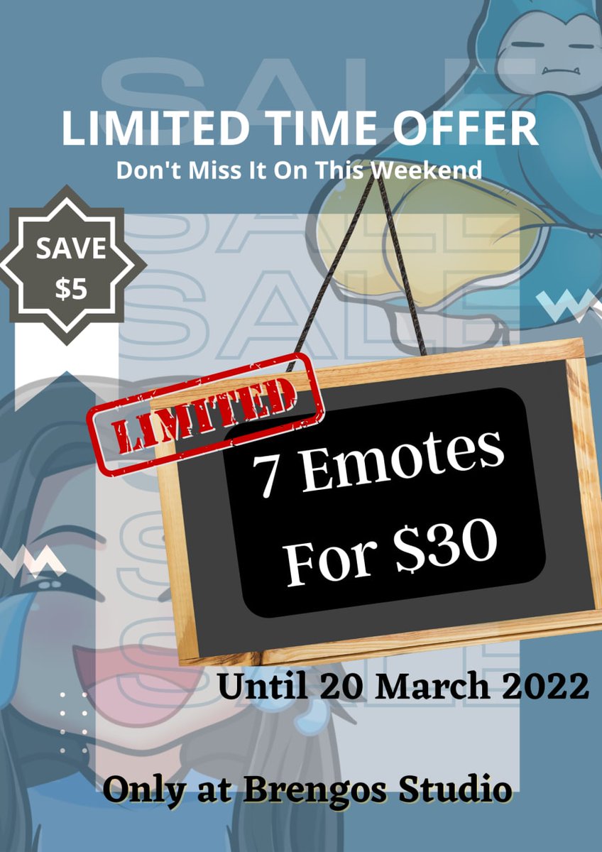 [LIMITED OFFER]
SPECIAL PROMO PREMIUM PACKAGE 
7 Emotes for $30 Only

Go get yours before the promo ends. Go to the link at my bio.

#twitch #emotes #badges #gamerindo #gamerindonesia #indologogram #overlays #bannerdesign #twitchaffiliate #TwitchStreamers #TwitchPartner