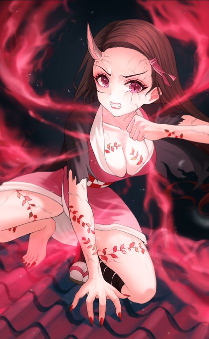 hirumiさんがTwitterに投稿した竈門禰豆子(鬼滅の刃)のイラスト。