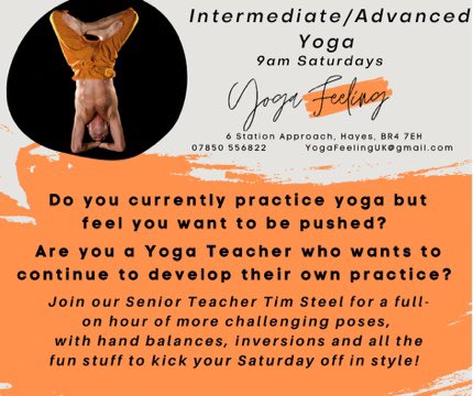 TimSteelYoga's tweet photo. Are you a more advanced yogi or a teacher who wishes to up their practice? Join me every Saturday at 9am #beckbromFL #wowbromley #hayeskent #bromley #westwickham #yogateacher #saturdayyoga https://t.co/NvwI5SnnBJ
