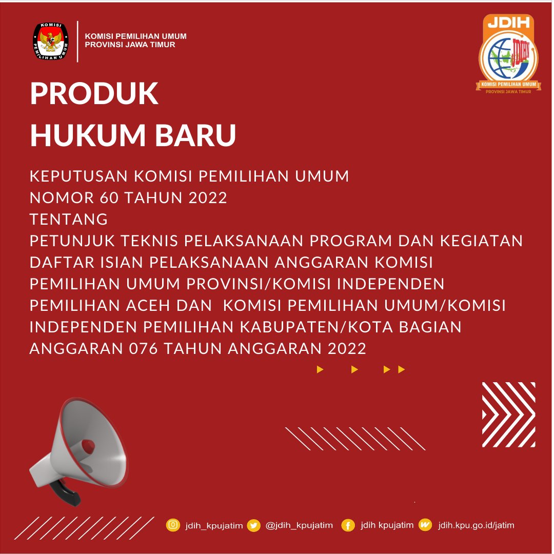 jdih_kpujatim's tweet photo. #JDIHNEWS 

Diinformasikan bahwa pada hari ini Keputusan Komisi Pemilihan Umum Republik Indonesia Nomor 60 Tahun 2022 telah dapat diunduh melalui tautan berikut ini:

https://t.co/uIuk8kdaAL

#ProdukHukumBaru
#DokumenHukumKPU
#JDIHKPUJatim https://t.co/BXG2LWMEn2