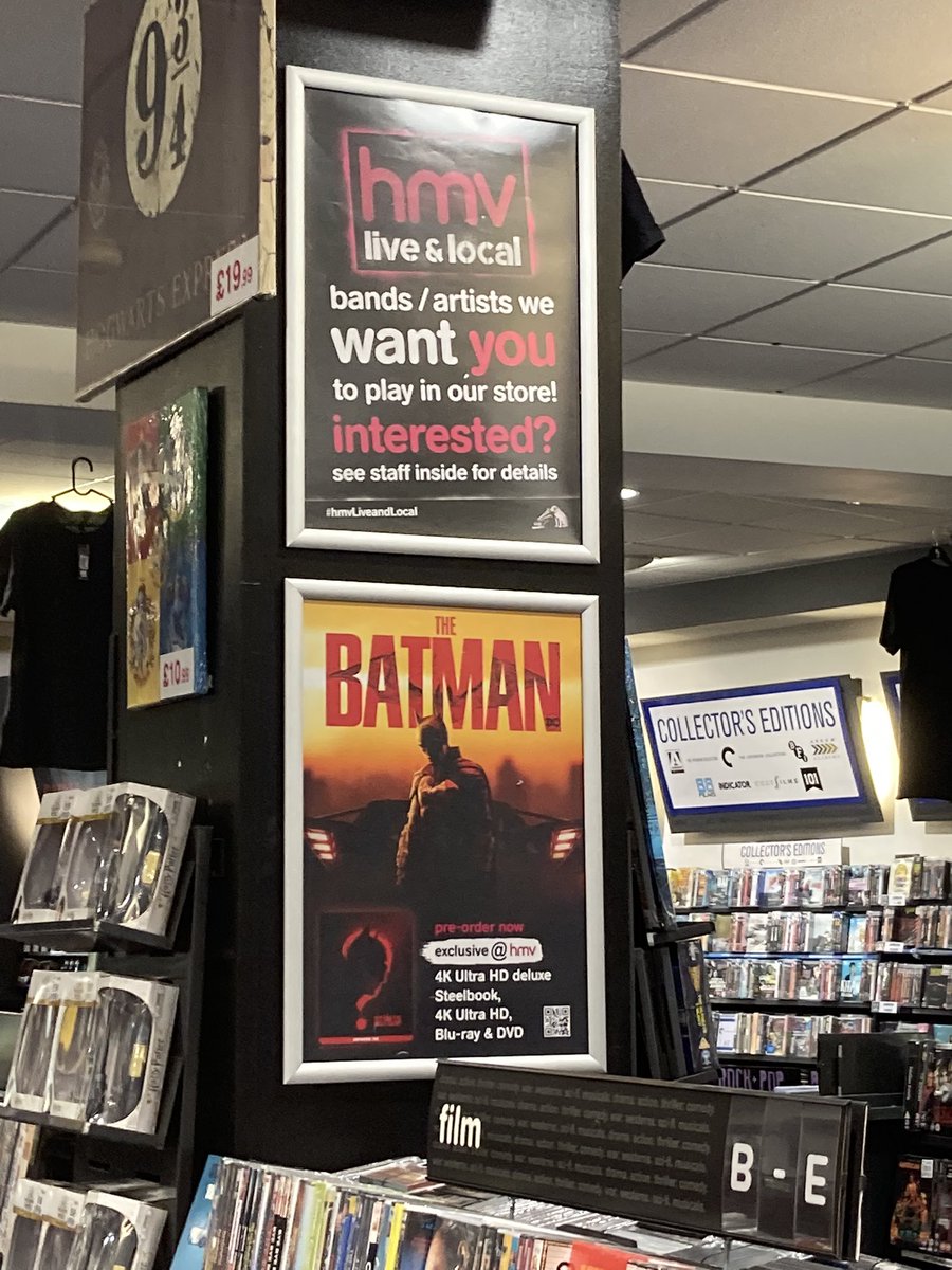 We just wanted you to know you can preorder #TheBatman 4K #hmvexclusive steelbook, standard 4K, bluray and DVD so we put a few posters up 😁