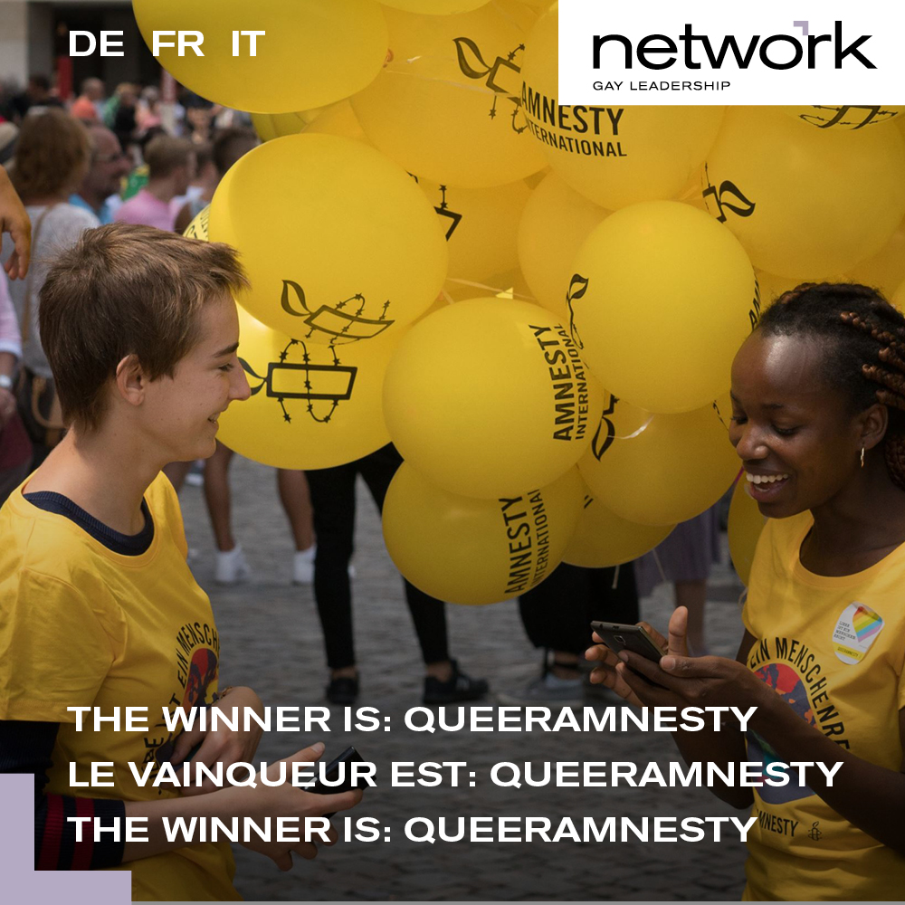 The winner is: Queeramnesty

Mit einer Abstimmung wurde der diesjährige Empfänger des Network Preises 2022 bestimmt. Deutlicher Gewinner ist @queeramnesty. Der Preis wird an der GV in Bad Ragaz überreicht.

#NetworkCH #NetworkPreis
network.ch/index.cfm/de/n…