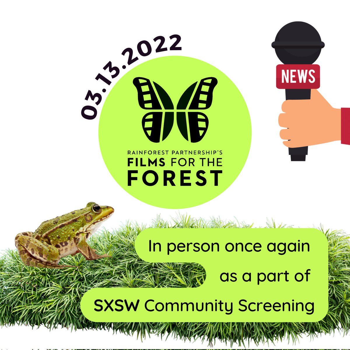 RainforestPrtnr's tweet photo. Today is the day to meet with RP & F3 team! 🥳
Remember the date: Today Sunday 13th at 5:45 PM in the #RollinsStudioTheatre at the #LongCenterAustin #Texas at #SXSW2022 Community Screening 💚 https://t.co/pMYKqS7Zv9