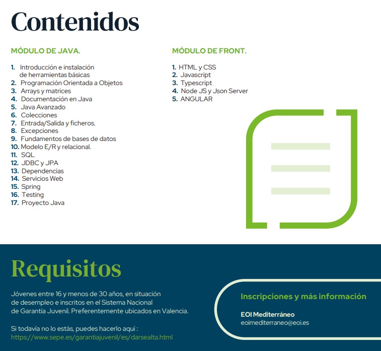 TranviasyTrenes's tweet photo. Estamos en la #SemanadeFallas, pero seguro que tienes un momento para pensar en "el día después". ¿Has pensado en Formarte? @valenciactiva_ &amp; @eoi te ofrecen: "Programación FullStack", un curso gratuito gracias a @garantia_juv : https://t.co/Bo03AEipvU? https://t.co/UuUZWXJZFz