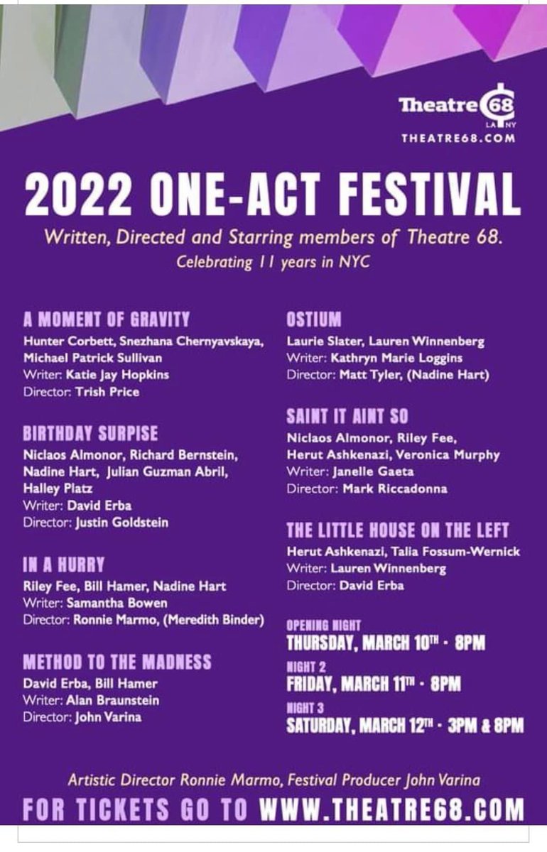 alanbraunstein's tweet photo. So proud to have been part of this Theatre 68 one-act festival with my play Method To The Madness! https://t.co/Uea9PlFvEZ