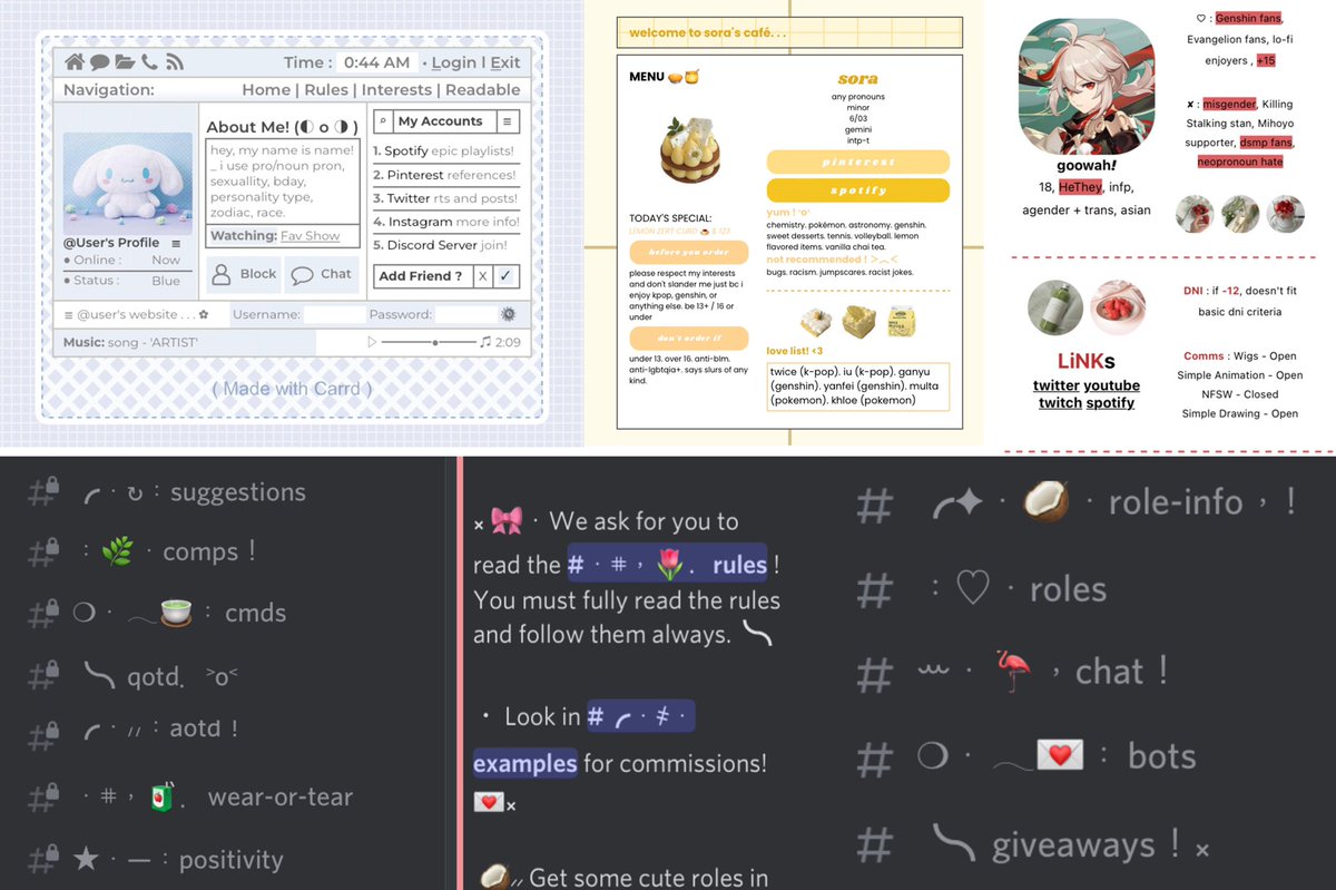 BloonBoo's tweet photo. Opening Commissions :))

I do any kind of carrd design (not carrd pro) and twt or discord banners for rhd / halos!

I don’t have a set price so just offer in dms :) Examples below

#robloxcommission #Roblox #royalehigh #royalehightrades #royalehightrading https://t.co/rG9j3FpHbp