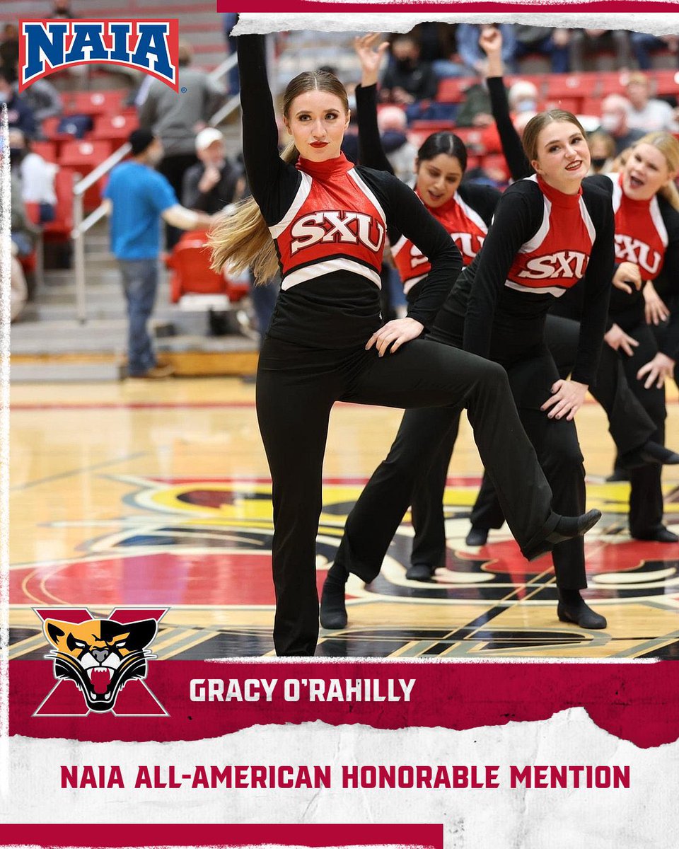 Congrats to Gracy O’Rahilly from <a href="/SXUdanceteam/">SXU Paw Prints Dance Team</a> on being named an NAIA All-American Honorable Mention! She’s now a 3x All-American! #GoCougs🐾 #WeAreSXU