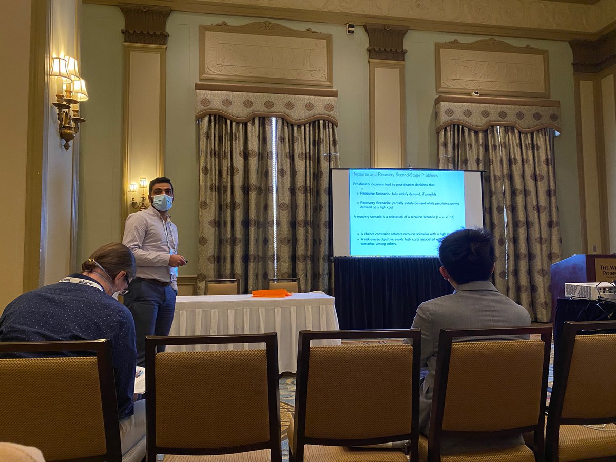 songmath's tweet image. @HamedR_HR from @ClemsonIE continues the stochastic optimization session at #ios2022 with two-stage risk averse chance-constrained stochastic programming