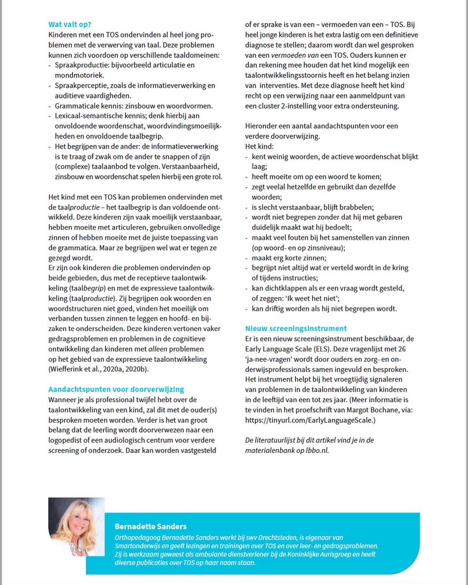 Trots!! Op verzoek van de LBBO een artikel geschreven: 'Belang van een vroege signalering van een TOS'. Dit artikel staat deze maand in Beter Begeleiden, maart 2022 uitgave: LBBO
#taalontwikkeling #taalontwikkelingsstoornissen #TOS #vroegsignalering