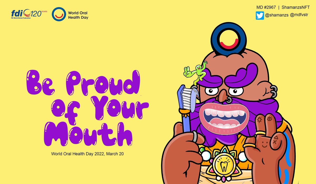 daylightreflect's tweet photo. Here is my fan art of Shamanzs NFTs (@shamanzs) to support campaign #WorldOralHealthDay on March 20. "Be Proud of Your Mouth" because oral health impacts happiness and well-being! @fdiworlddental @Dr_Awua @Brosmind @austriandentist @mrsilvernft https://t.co/M2eyU6SoWL