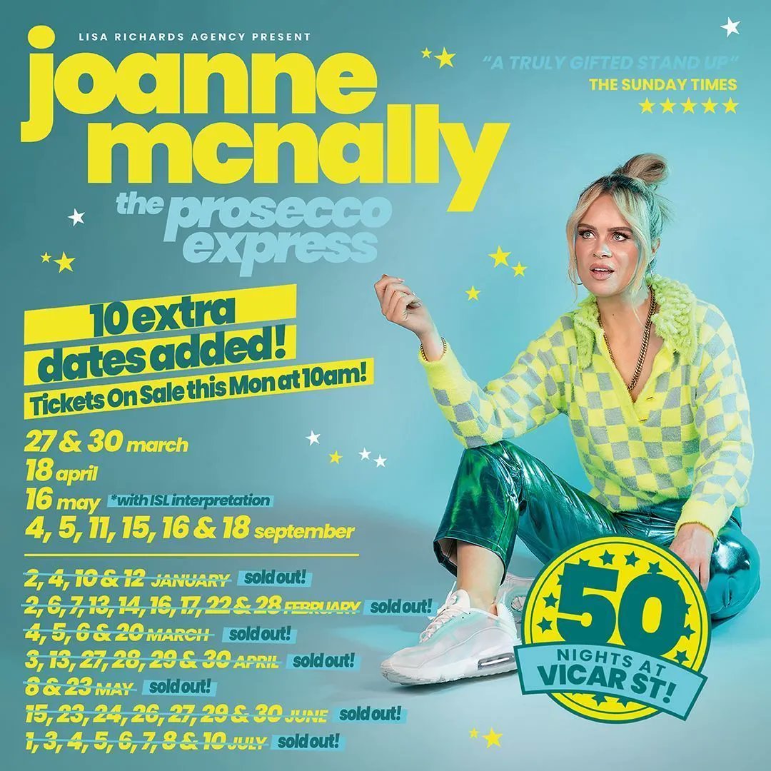 AikenComedy's tweet photo. โฐ ๐ฅ๐๐ ๐๐ก๐๐๐ฅ โฐ
Tickets for @jomcnally's extra 10 nights at Vicar Street are on sale tomorrow at 10am from Ticketmaster.
#50NIGHTSATVICART #THEPROSECCOEXPRESS https://t.co/HstieoolwB