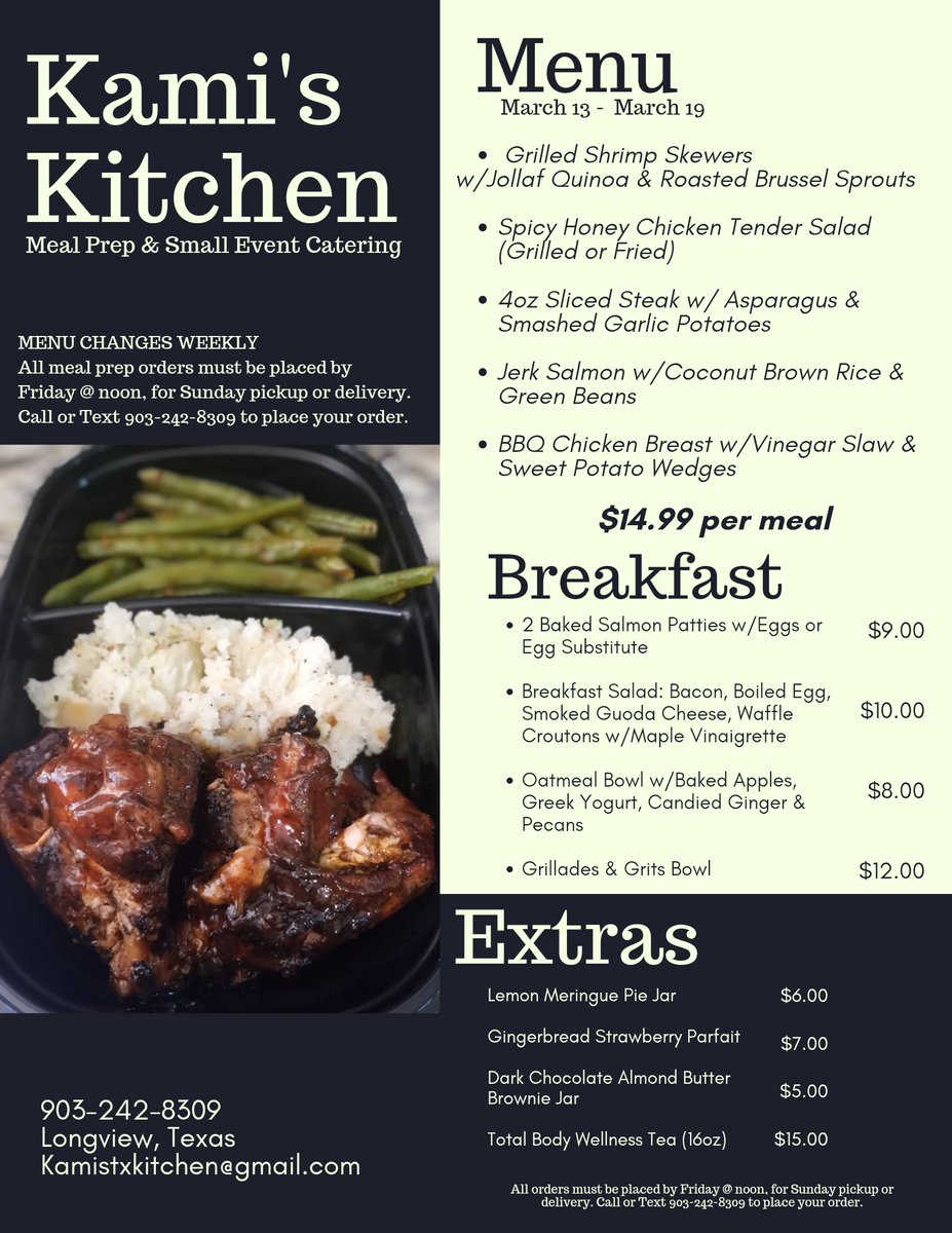 KamiReddTX's tweet photo. #LongviewTexas #Texas #MealPrep #WeeklyMenu https://t.co/q6zcX1HrGG