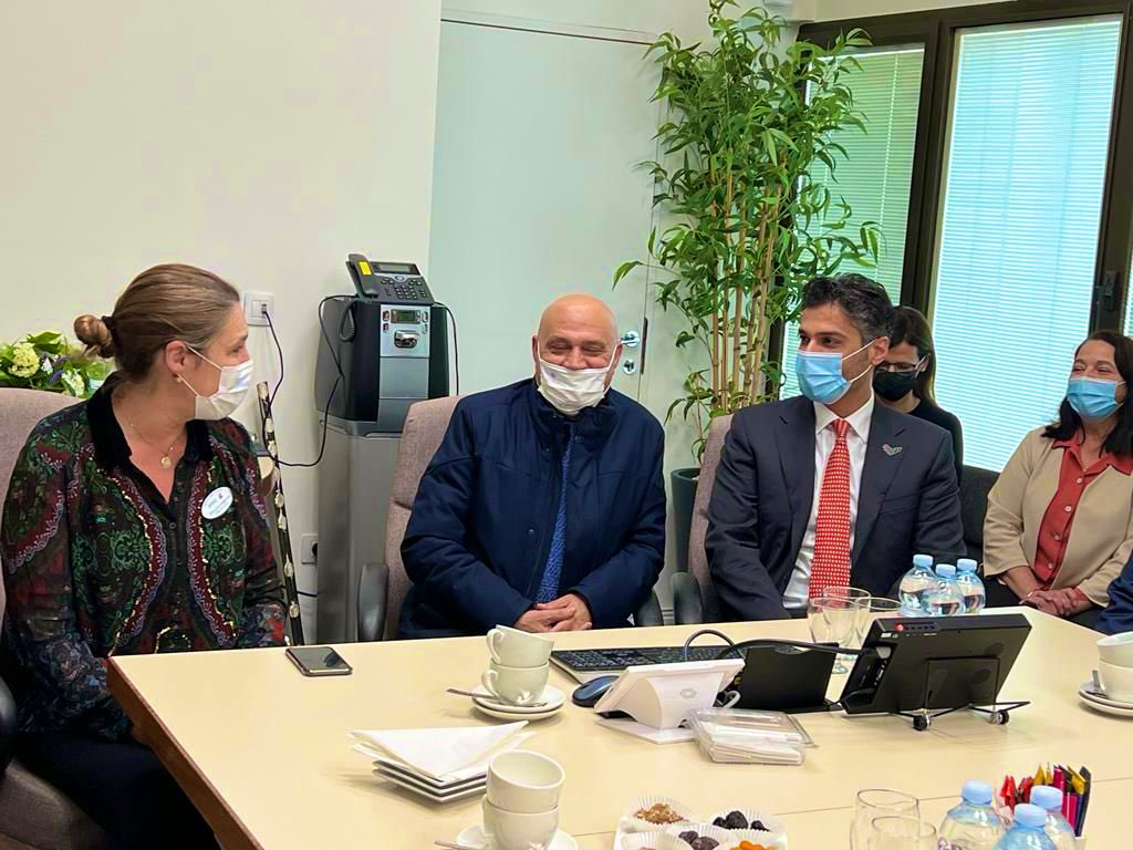 UAEinIsrael's tweet photo. In a few days these children will fly to the UAE. Today @AmbAlKhaja, @Esawifr and the Director of Schneider Hospital @EHarlev celebrated together in making this dream a reality, with help and facilitation from @UAEinIsrael. https://t.co/eEEdwMdOoQ