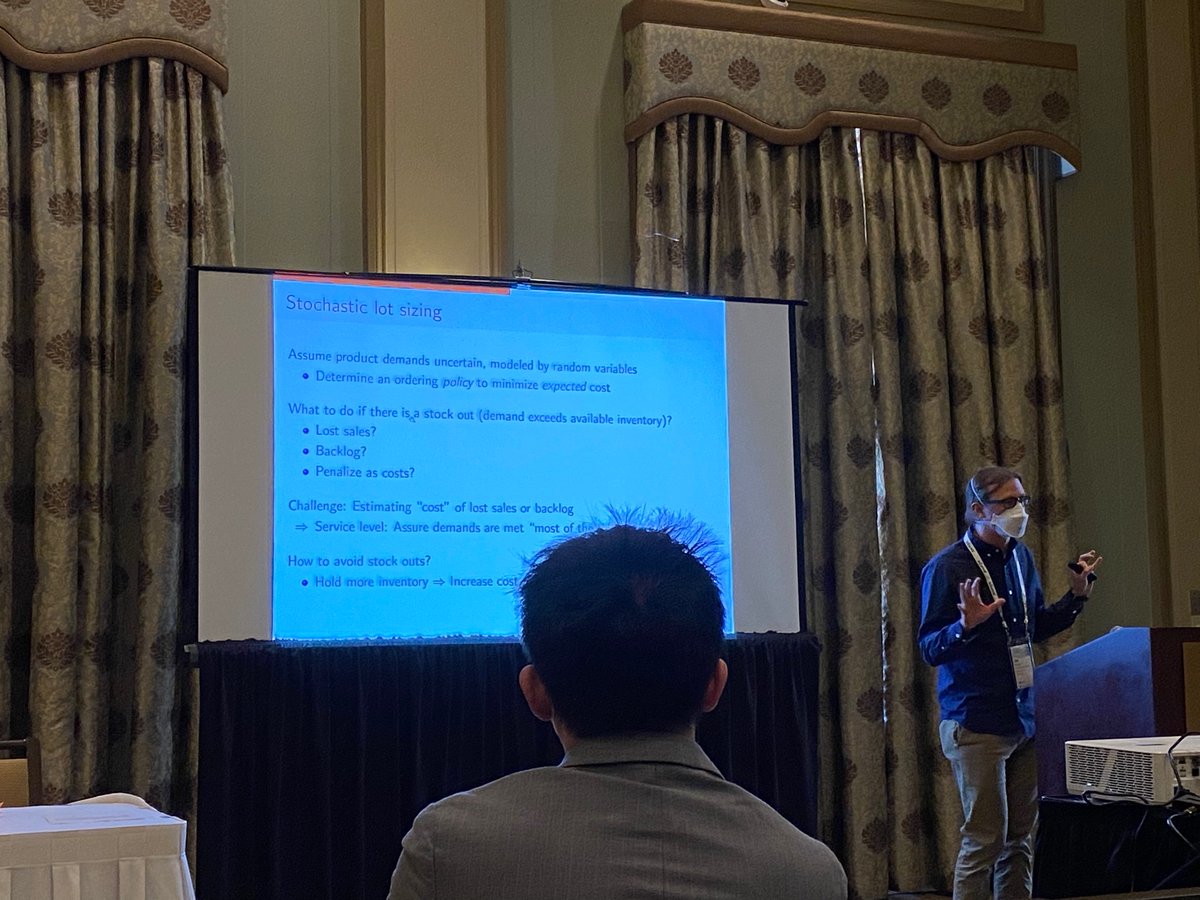 songmath's tweet image. @jim_luedtke concludes the early afternoon session on stochastic optimization by talking about infinite horizon stochastic dynamic lot sizing problem with substitution #ios2022