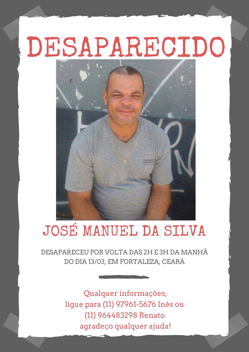 Mandinha2i's tweet photo. GENTE É MEU PAI, ele estava na BR 116 no POSTO SÃO CRISTÓVÃO
Viajando a trabalho, para a empresa da transmedical
Visto pela última vez com bermuda e chinelo
estava apenas com celular, sem documentos
a aparência dele é alto e forte
#TheVoiceMais https://t.co/280Tpts2FG