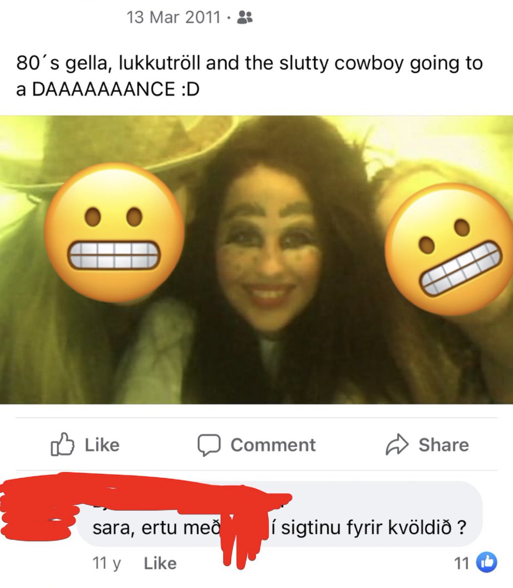 Árið 2009 var mer nauðgað af tónlistarmanni á menntaskólaballi… árið 2011 fannst bekkjarbróður mínum viðeigandi að kommenta þetta á mynd sem ég setti á facebook á leiðinni á grímuball.. 11 manns like-uðu það🤷🏻‍♀️ þetta er ekki eina dæmið