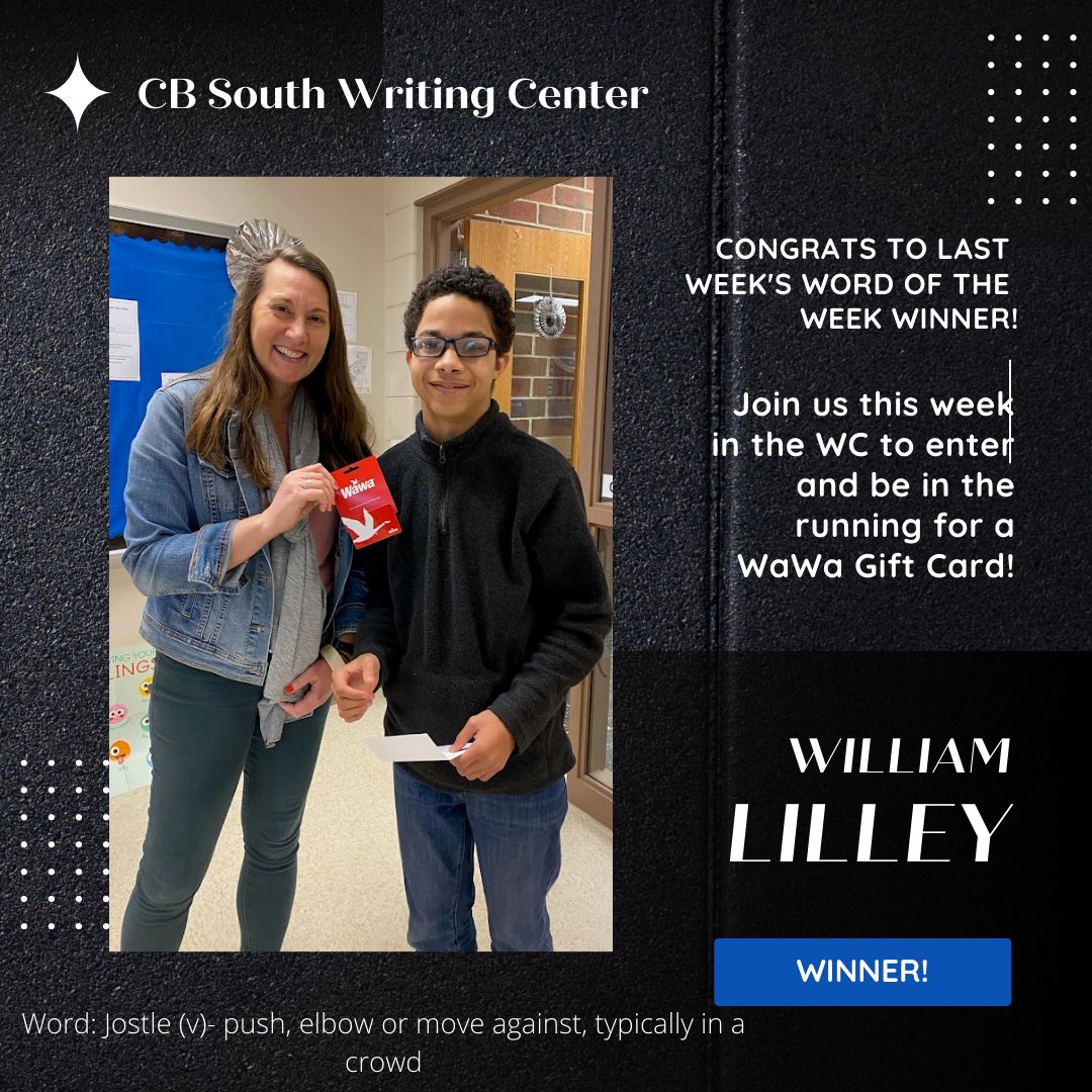 Words and WaWa . . .a great pairing. Congrats, William! <a href="/cbsbrewcrew/">CB South Brew Crew</a> <a href="/CBSouthHS/">CB South</a>