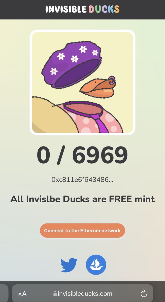 Invisible Ducks are now all FREE MINT!!!! 

Tag your friends and appreciate our artist  work 

LFG!!!! #nft #invisibleducks #InvisibleFriends #NFTGiveaway #NFTCommunity