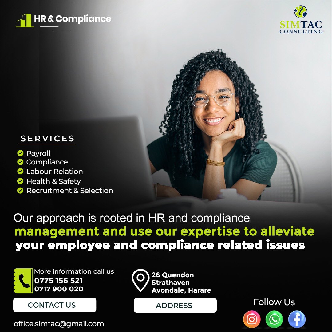 SimtacS's tweet photo. Simtac Consulting is offering reliable and accurate HR and Compliance services. Contact us today and enjoy the best services. 

#compliancesolutions #consultingservices #successbeyondnetwork https://t.co/C5Md007kwM