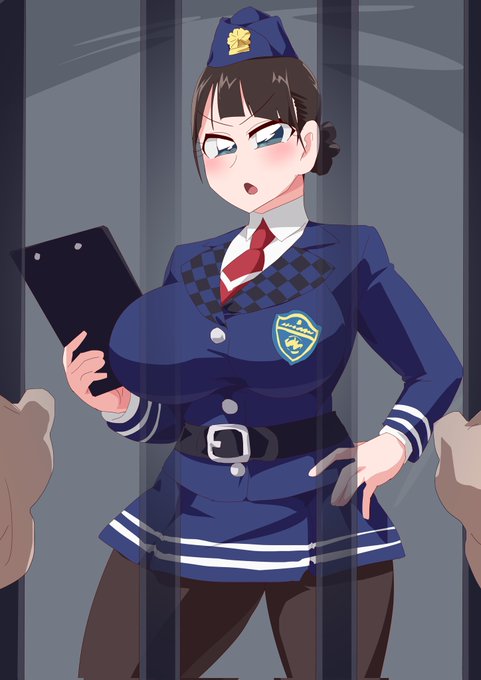 留置場を訪れる婦警さん描いてます 