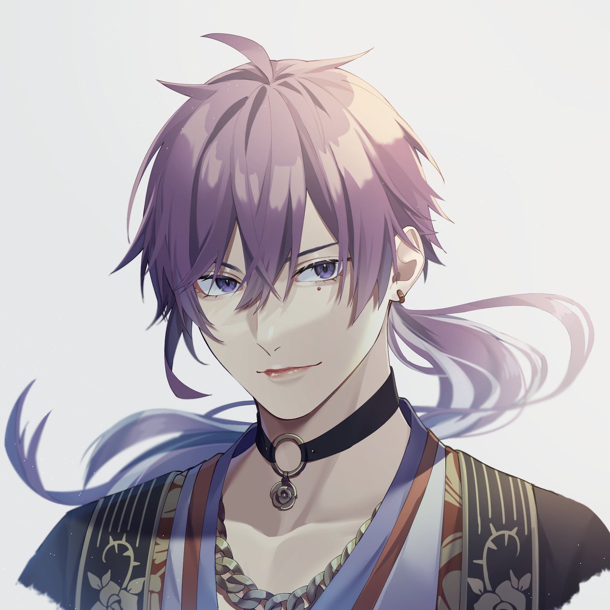 male focus 1boy solo purple hair mole mole under eye jewelry  illustration images