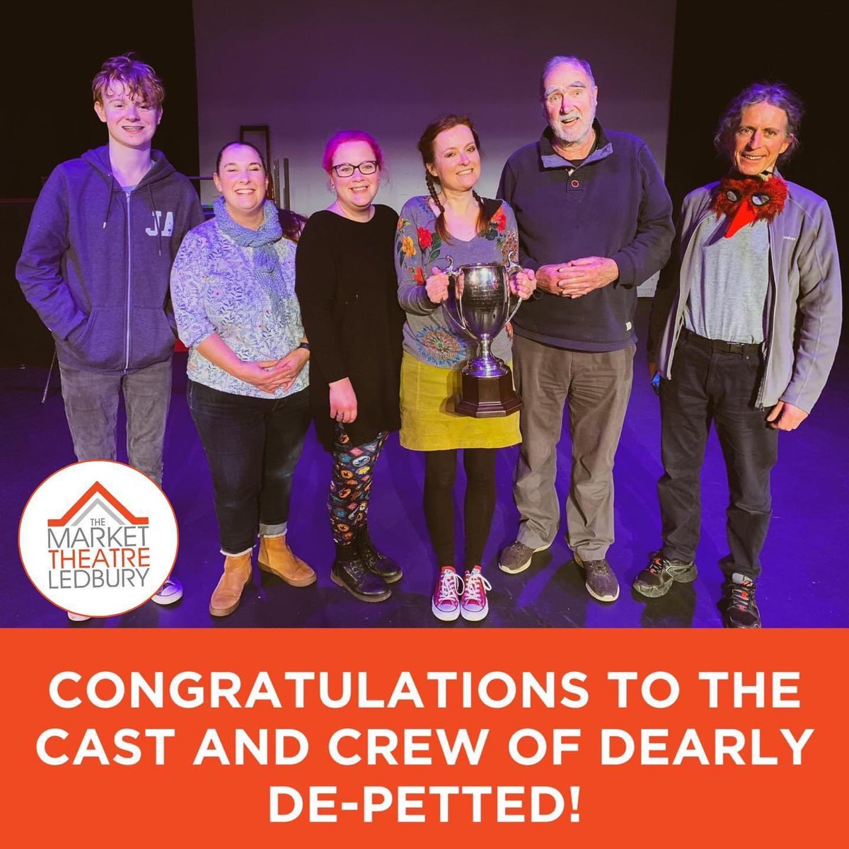 Market_Theatre's tweet photo. Congratulations to @cathcrosswell and her cast and crew of Dearly De-Petted, making their way swiftly into the Quarter Finals of the Hereford County Drama Festival!🏆✨

#HCDF #HerefordCountyDramaFestival #LADS #TheMarketTheatreLedbury https://t.co/5j1P1JqQ3q
