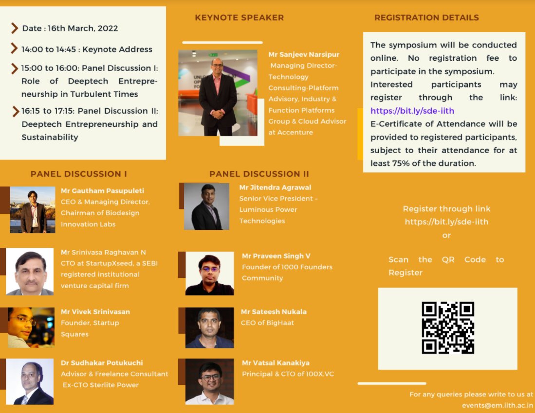 The #symposium includes a #keynote address on the theme and #PanelDiscussions on 'Role of #Deeptech Entrepreneurship in Turbulent Times' and 'Deeptech #Entrepreneurship and #Sustainability''.