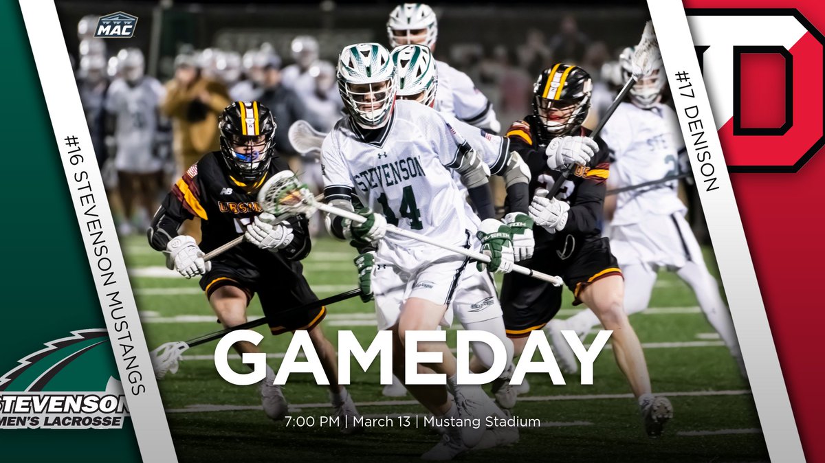 GoMustangSports's tweet photo. Another top-20 matchup coming your way from Mustang Stadium tonight for No. 16 Stevenson men's lacrosse (@StevensonLax). 

🆚: No. 17 Denison 
🕖: 7:00 PM 
📹: https://t.co/p6tIu1UGIe
📊: https://t.co/Uv1kJsYtL7
📝: https://t.co/e7bPZhdy5R

#d3lax #MAClax #StangNation https://t.co/YuRY3PLId5
