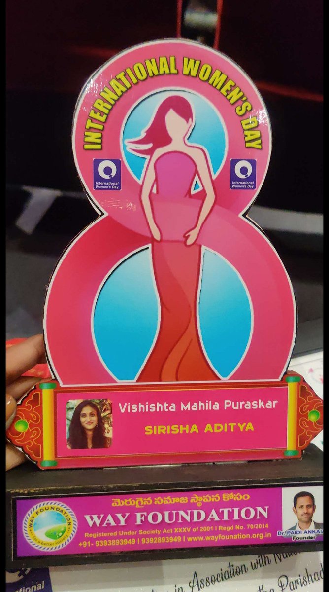 NorthHyderabad's tweet photo. #TeamNHDF proudly share that #NHDF President Smt @sirisha_aditya Garu has being awarded "Vishishta Mahila Puraskar" as part of #WomensDay2022 #IWD2022 celebrations by Way Foundation in association with National Human Rights Council.

Congratulations 💐 https://t.co/44EtvqINwM