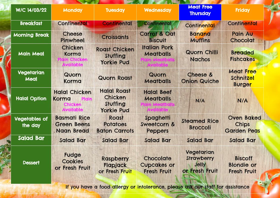 TheFirsSchool's tweet photo. Menu for the week! https://t.co/2kEPM5ep4U