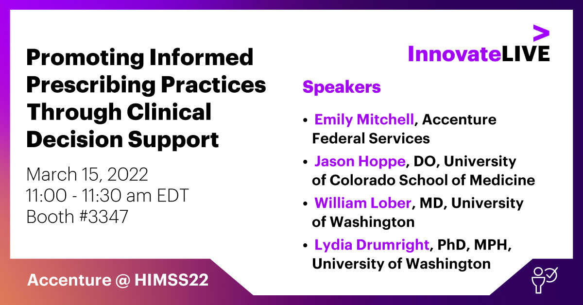 EmilyDMitchell's tweet photo. Safer prescribing of opioids with clinical decision support tools. Hear our panel discussion at #HIMSS22 https://t.co/GWCSx0kewD https://t.co/2818w0sHfh