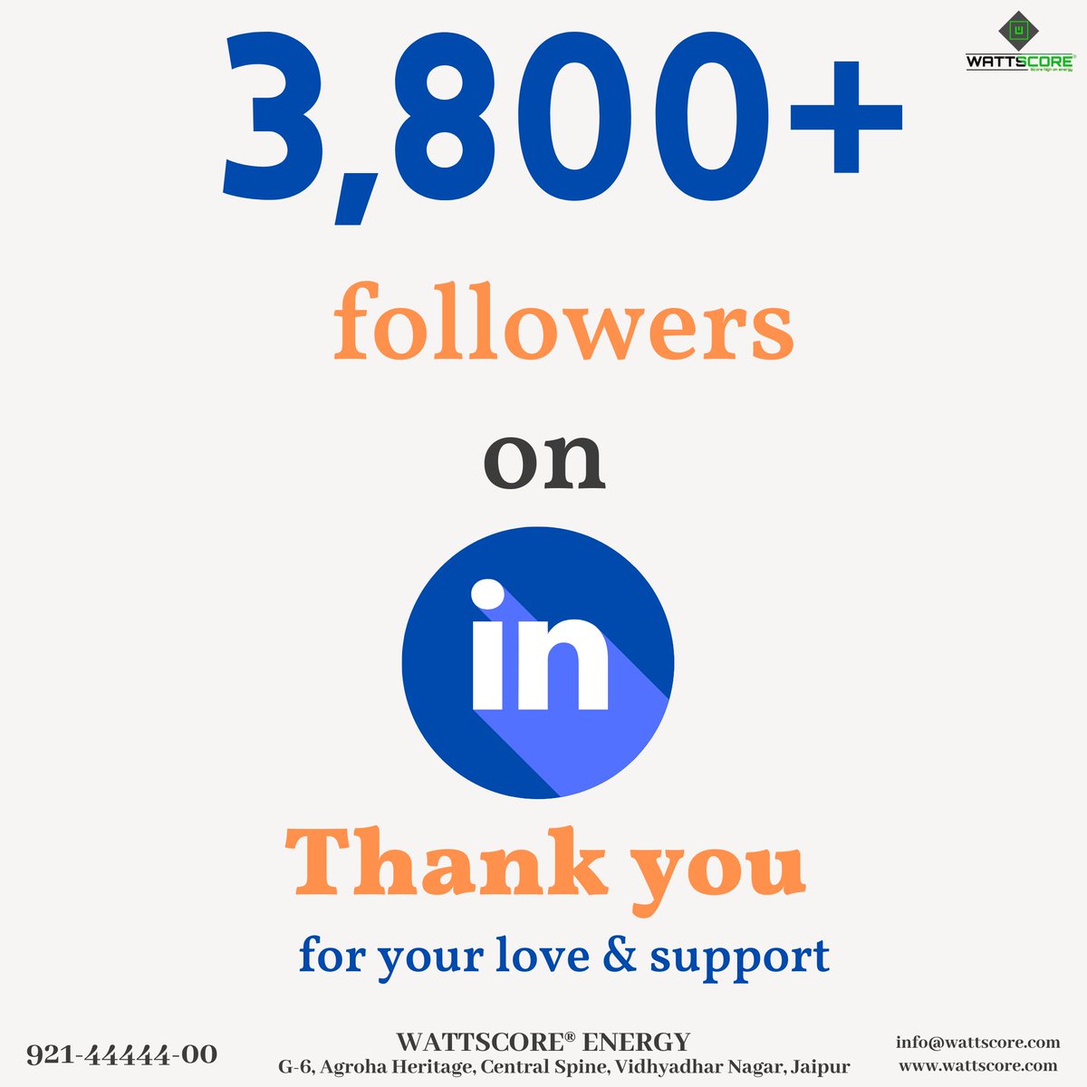 Wattscore_Solar's tweet photo. Crossed 𝟯𝟴𝟬𝟬+ 𝗳𝗼𝗹𝗹𝗼𝘄𝗲𝗿𝘀 on Linkedin !! Thanks for your love and support !!!
#solar #wattscore #solarenergy #rooftop_solar https://t.co/ZDzVHshARr