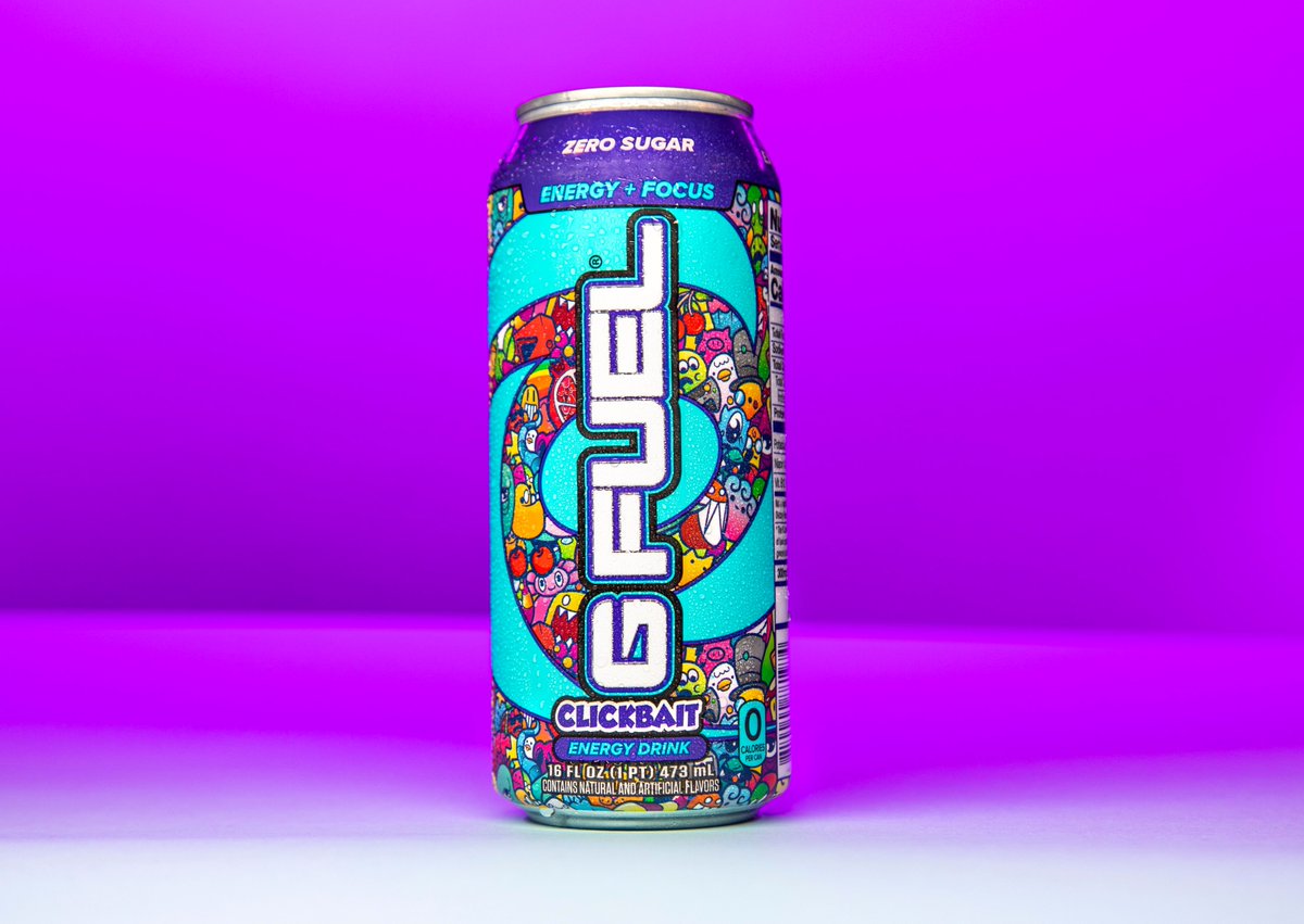 GFuelEnergy's tweet photo. 💜 𝗥𝗧 + 𝗖𝗢𝗠𝗠𝗘𝗡𝗧 "👾" to win a 4 PACK of our "CLICKBAIT" #GFUEL CANS!!! Picking 2 winners tomorrow to celebrate these babies finally hitting our website! 🤤 

🛍️ 𝗚𝗘𝗧 𝗬𝗢𝗨𝗥𝗦: https://t.co/bmGA1s1HfH https://t.co/dfJKAm3i0j